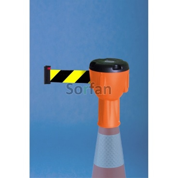 Stretch tape yellow/black - 10 m - cassette / bollard overlay, orange